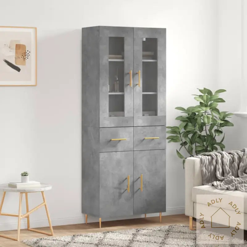 Highboard Betonggrå 69,5X34X180 Cm Konstruert Tre