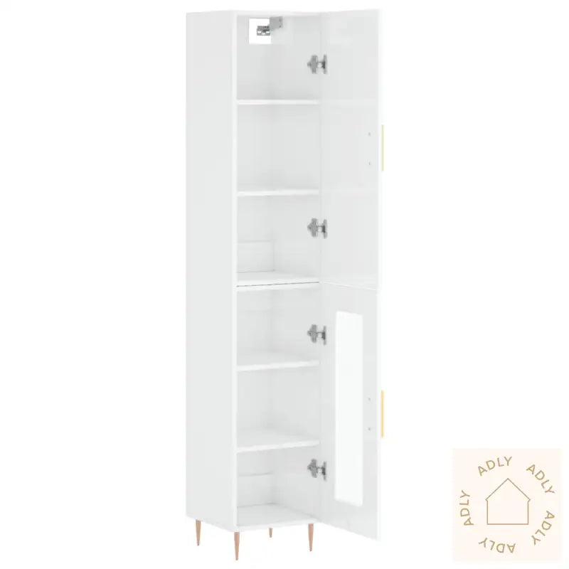 Highboard Høyglans Hvit 34,5X34X180 Cm Konstruert Tre