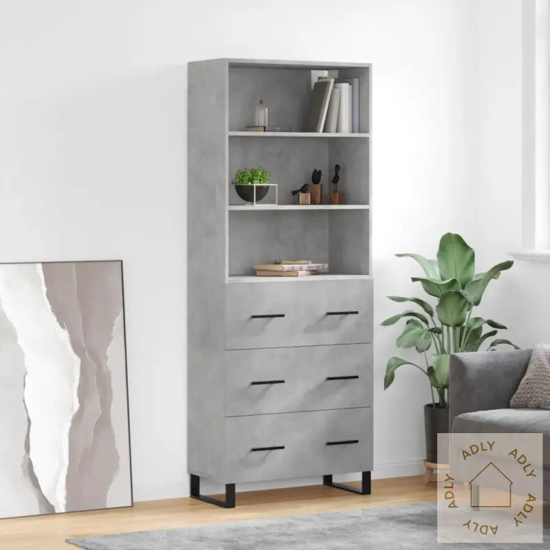 Highboard Betonggrå 69,5X34X180 Cm Konstruert Tre