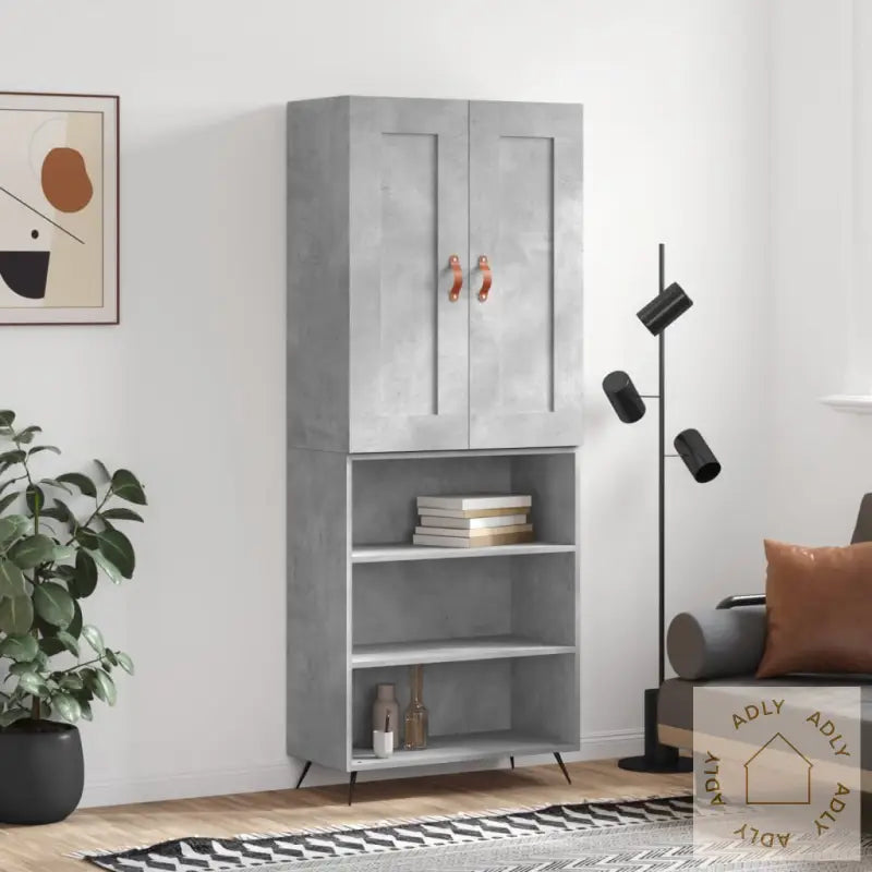 Highboard Betonggrå 69,5X34X180 Cm Konstruert Tre
