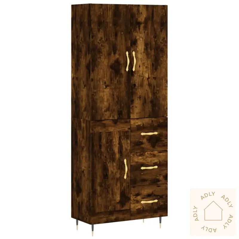 Highboard Røkt Eik 69,5X34X180 Cm Konstruert Tre