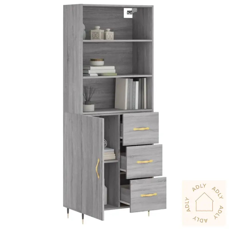 Highboard Grå Sonoma 69,5X34X180 Cm Konstruert Tre