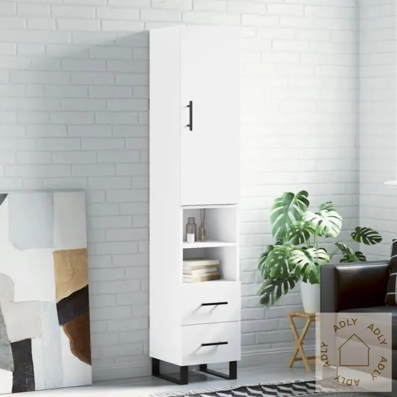 Highboard Hvit 34,5X34X180 Cm Konstruert Tre