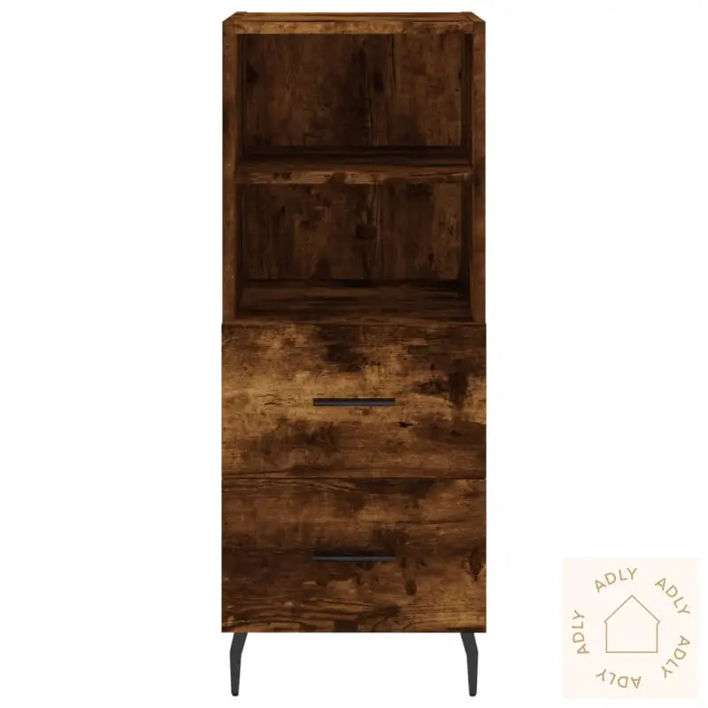 Highboard Røkt Eik 34,5X34X180 Cm Konstruert Tre