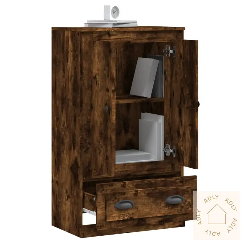 Highboard Røkt Eik 60X35,5X103,5 Cm Konstruert Tre