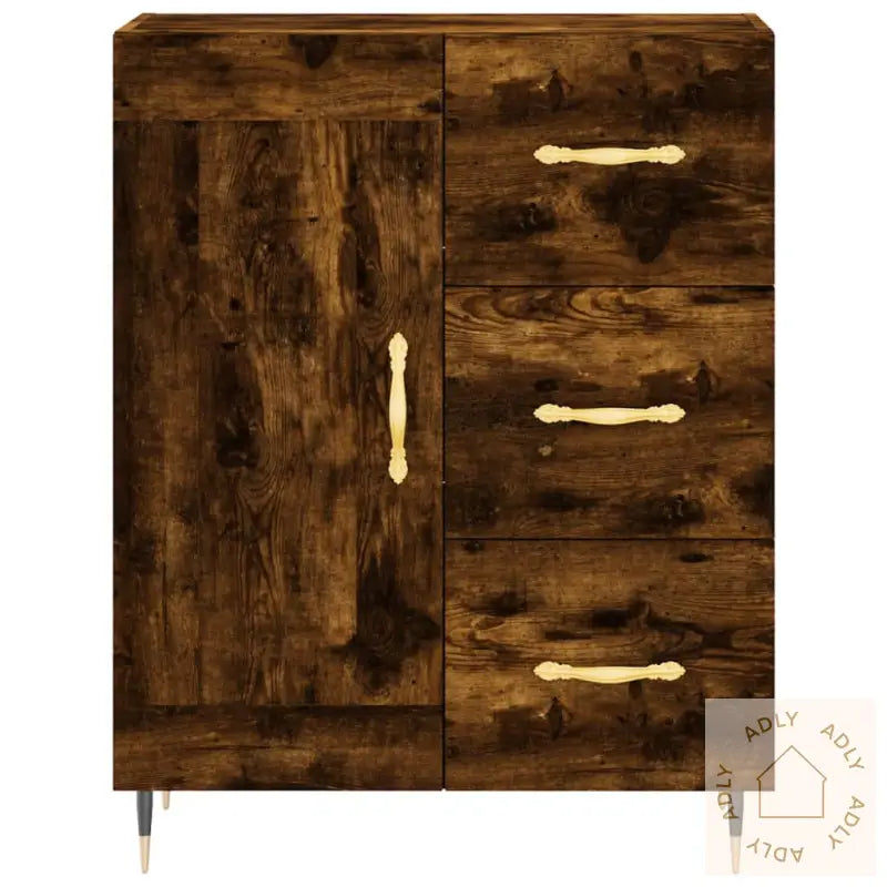 Highboard Røkt Eik 69,5X34X180 Cm Konstruert Tre
