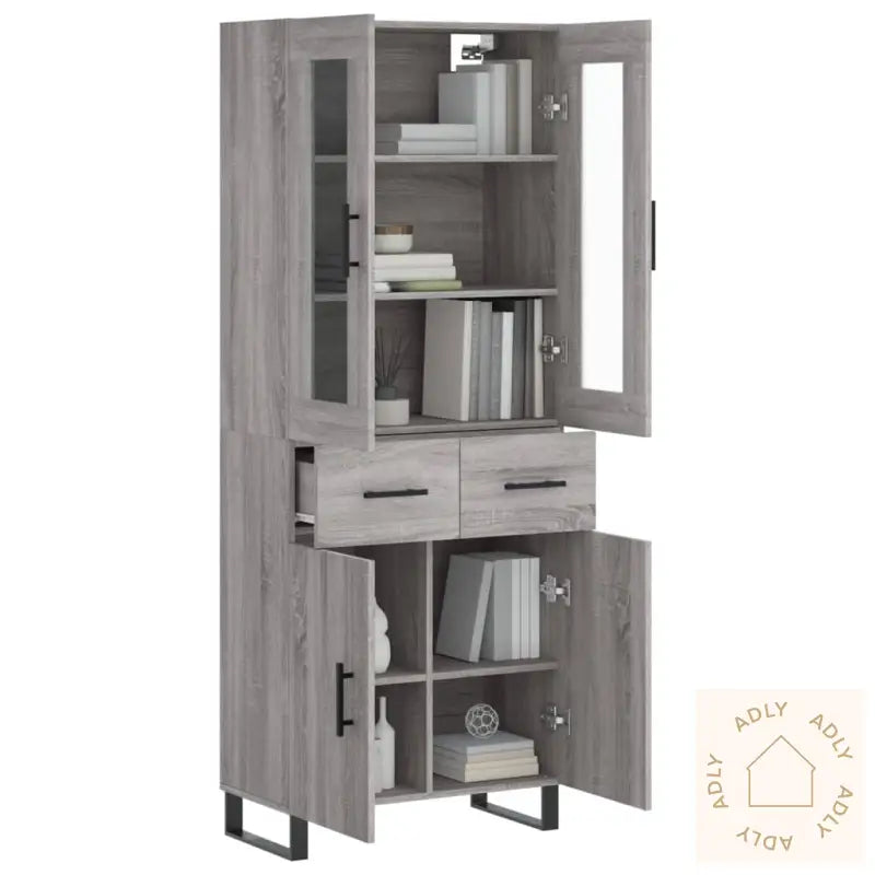 Highboard Grå Sonoma 69,5X34X180 Cm Konstruert Tre