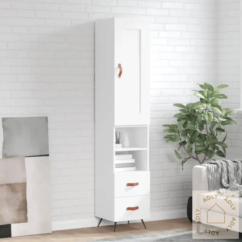 Highboard Hvit 34,5X34X180 Cm Konstruert Tre