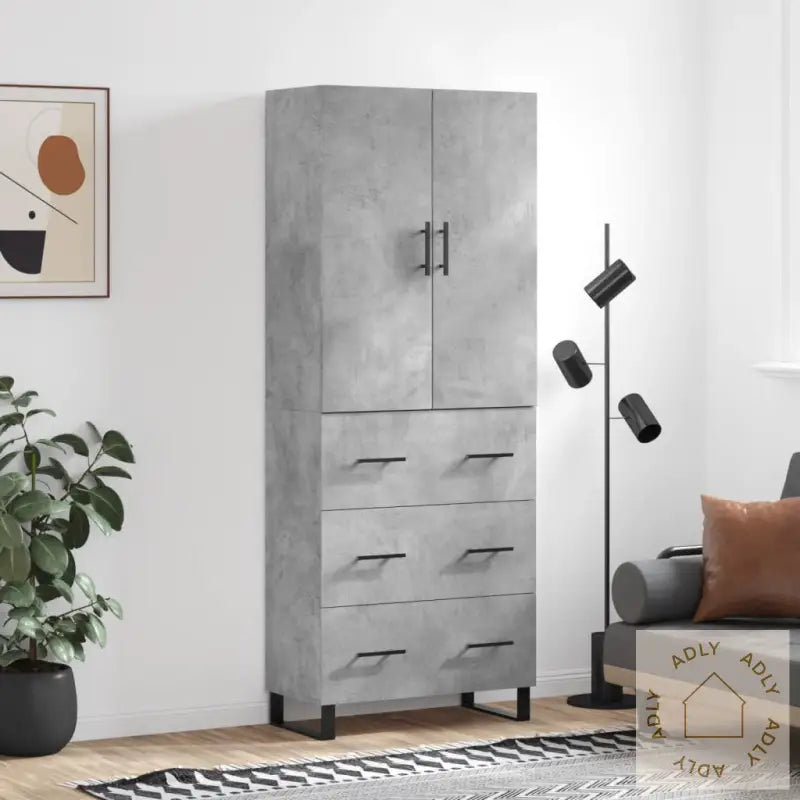Highboard Betonggrå 69,5X34X180 Cm Konstruert Tre