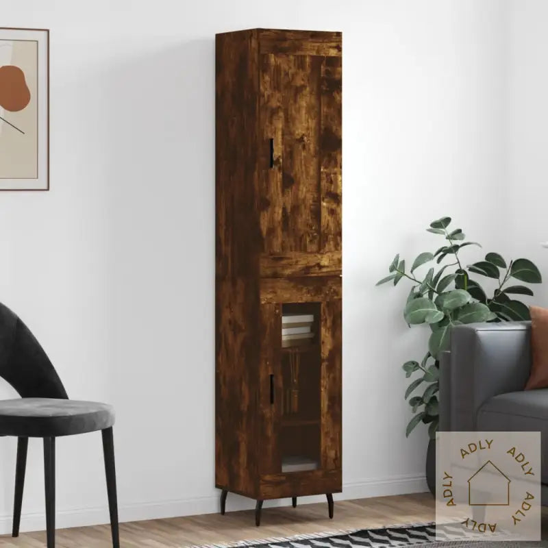 Highboard Røkt Eik 34,5X34X180 Cm Konstruert Tre