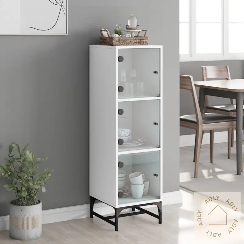 Highboard Med Glassdører Hvit 35X37X120 Cm