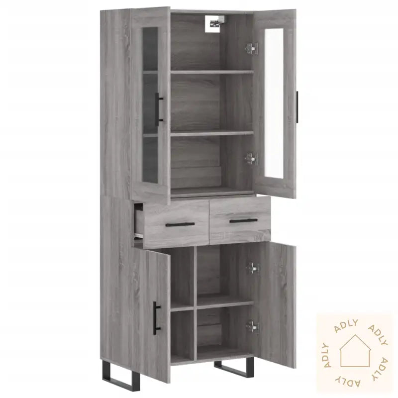 Highboard Grå Sonoma 69,5X34X180 Cm Konstruert Tre