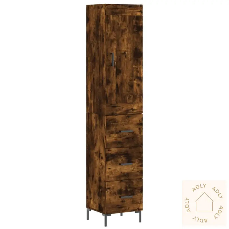 Highboard Røkt Eik 34,5X34X180 Cm Konstruert Tre