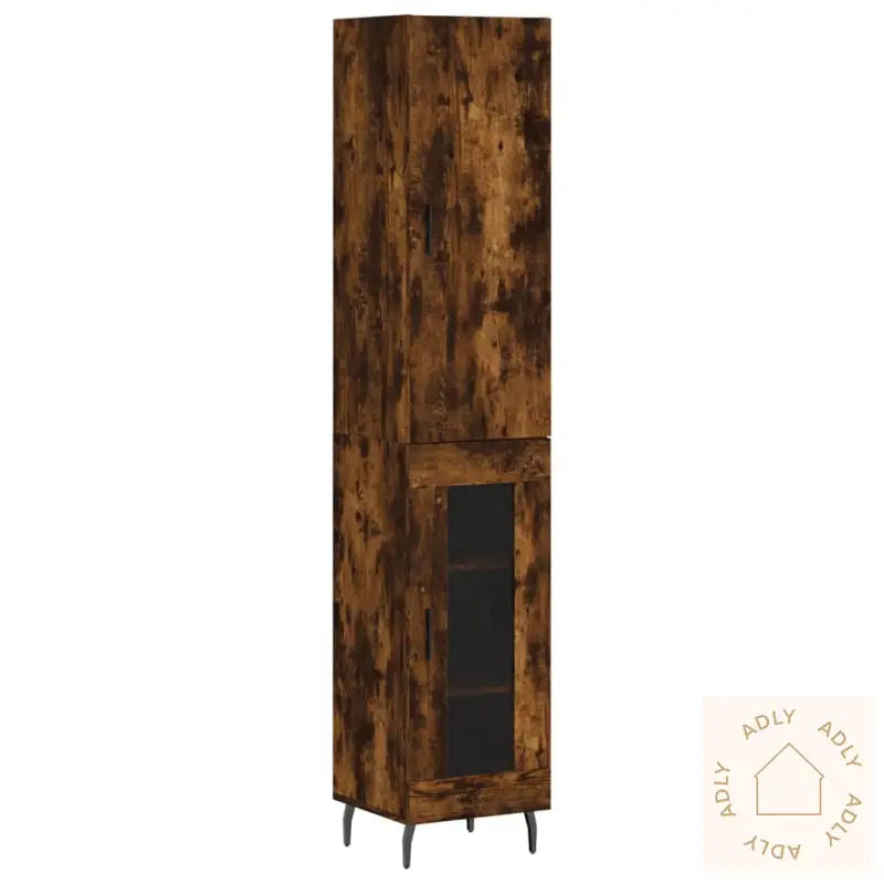 Highboard Røkt Eik 34,5X34X180 Cm Konstruert Tre