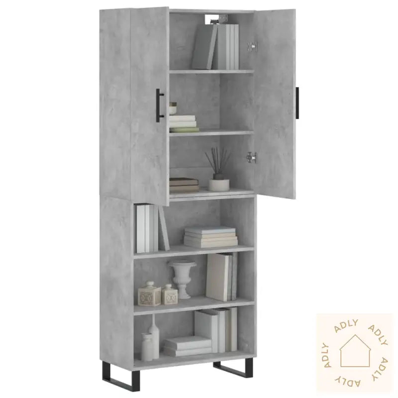 Highboard Betonggrå 69,5X34X180 Cm Konstruert Tre