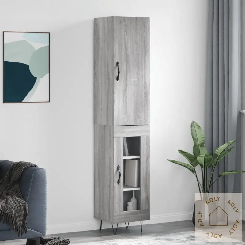 Highboard Grå Sonoma 34,5X34X180 Cm Konstruert Tre