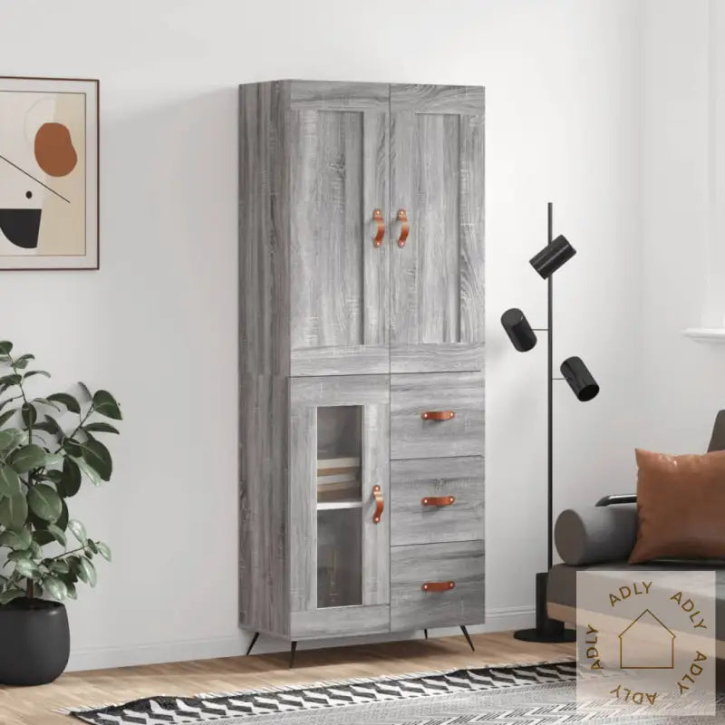 Highboard Grå Sonoma 69,5X34X180 Cm Konstruert Tre