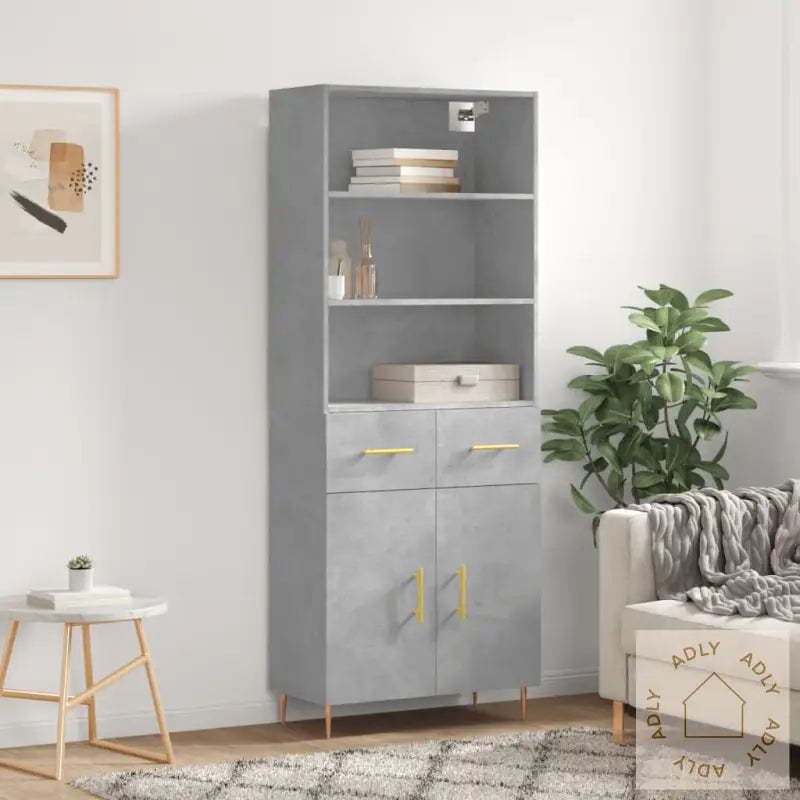 Highboard Betonggrå 69,5X34X180 Cm Konstruert Tre