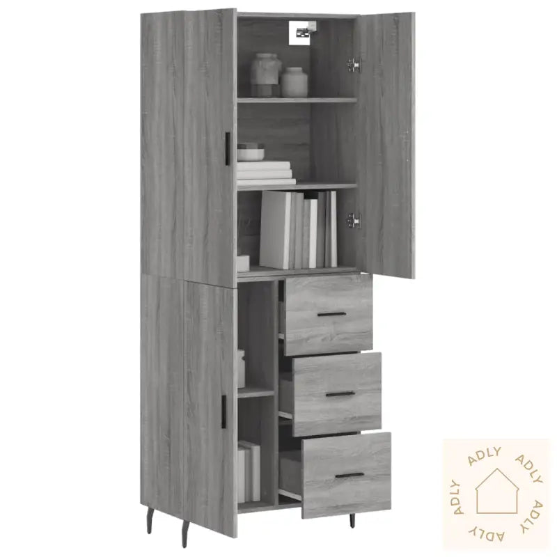 Highboard Grå Sonoma 69,5X34X180 Cm Konstruert Tre