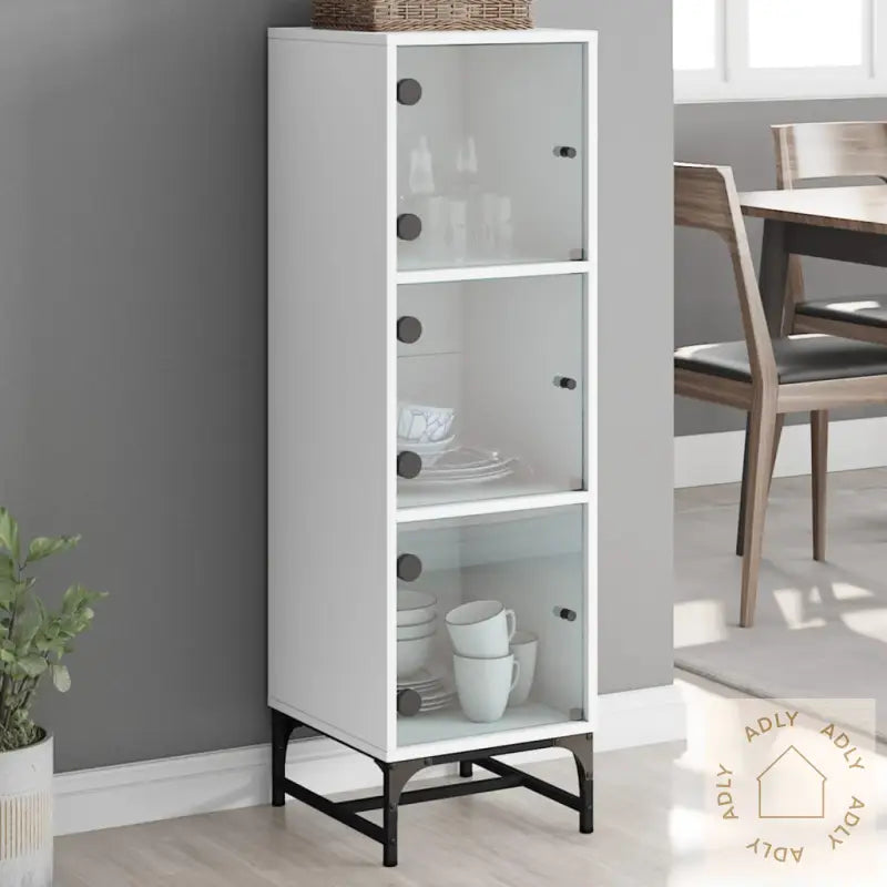 Highboard Med Glassdører Hvit 35X37X120 Cm
