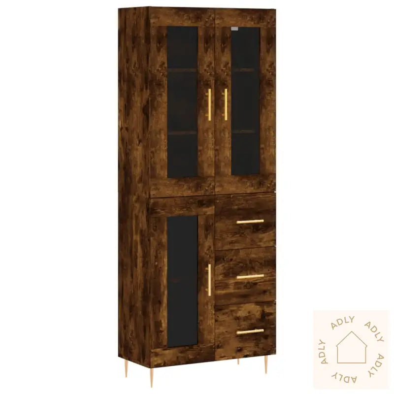 Highboard Røkt Eik 69,5X34X180 Cm Konstruert Tre