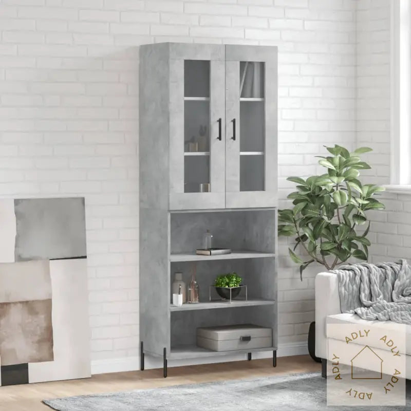Highboard Betonggrå 69,5X34X180 Cm Konstruert Tre