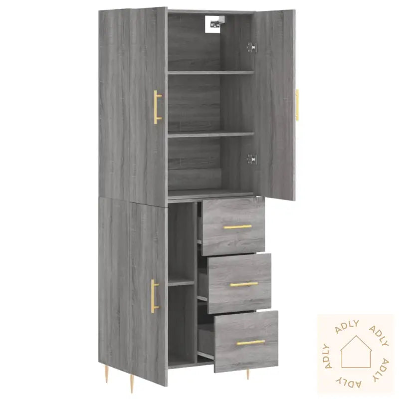 Highboard Grå Sonoma 69,5X34X180 Cm Konstruert Tre