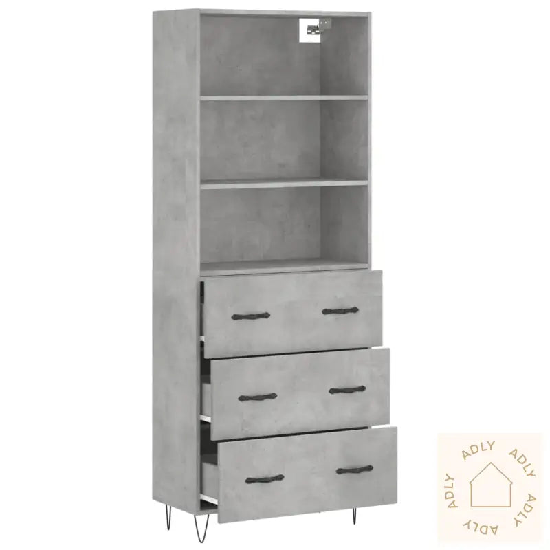 Highboard Betonggrå 69,5X34X180 Cm Konstruert Tre