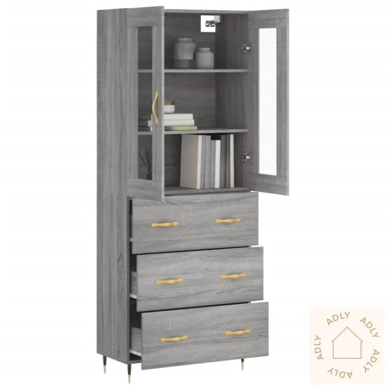 Highboard Grå Sonoma 69,5X34X180 Cm Konstruert Tre
