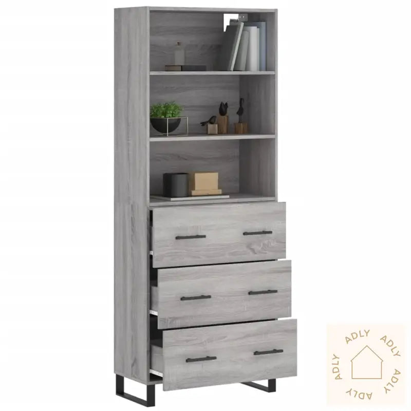 Highboard Grå Sonoma 69,5X34X180 Cm Konstruert Tre