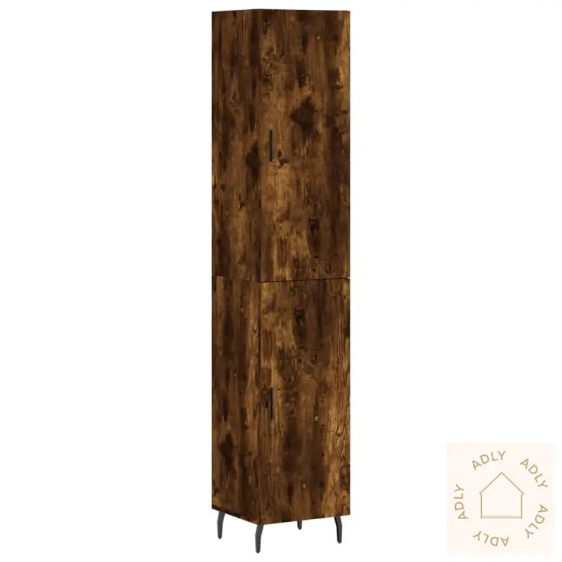 Highboard Røkt Eik 34,5X34X180 Cm Konstruert Tre