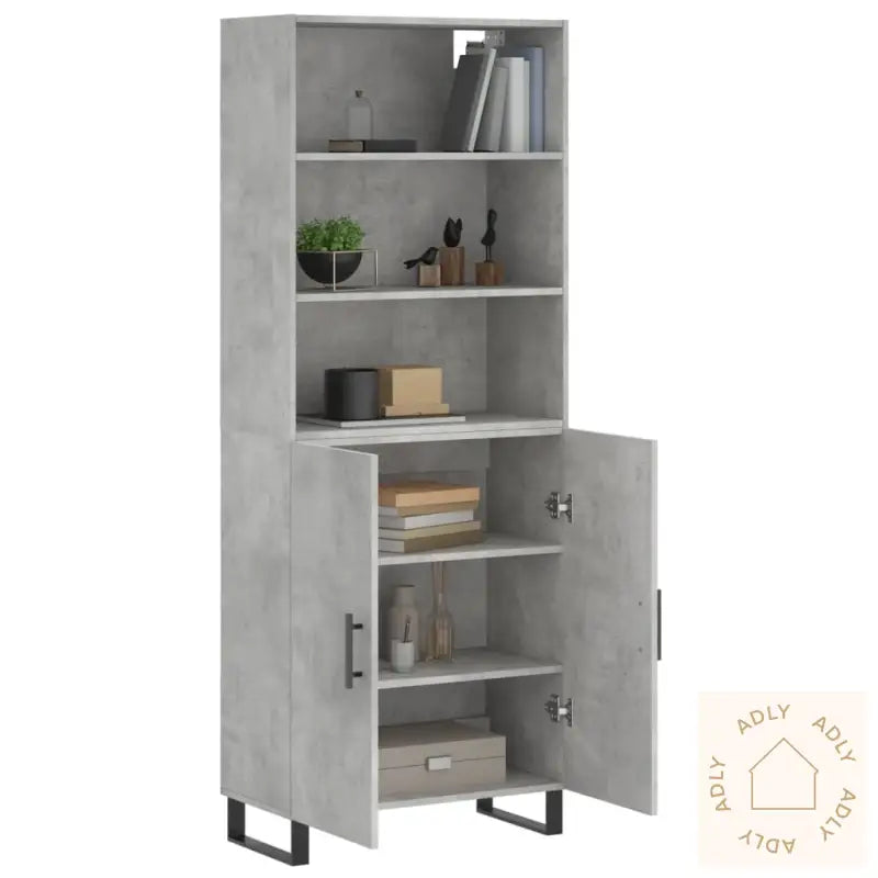 Highboard Betonggrå 69,5X34X180 Cm Konstruert Tre