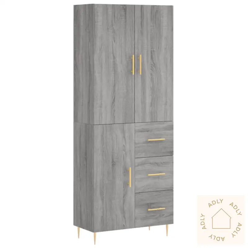 Highboard Grå Sonoma 69,5X34X180 Cm Konstruert Tre