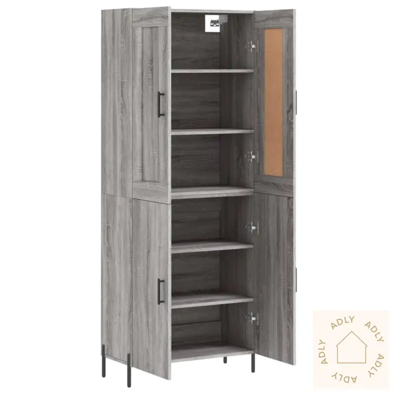 Highboard Grå Sonoma 69,5X34X180 Cm Konstruert Tre