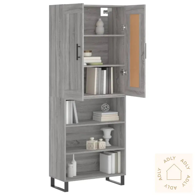 Highboard Grå Sonoma 69,5X34X180 Cm Konstruert Tre