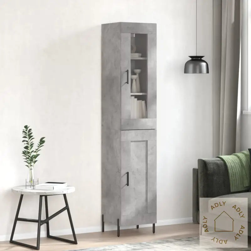 Highboard Betonggrå 34,5X34X180 Cm Konstruert Tre
