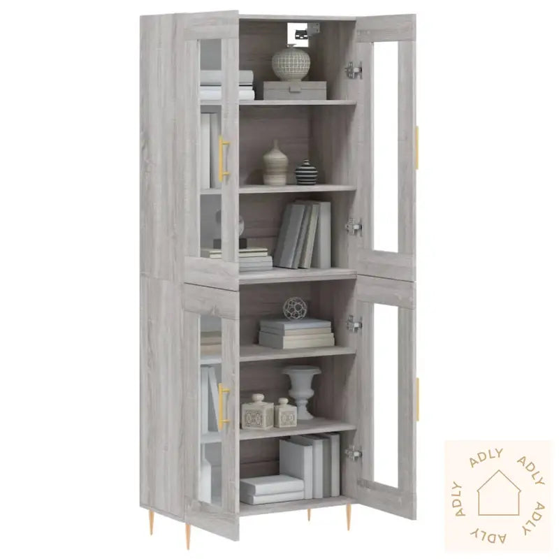 Highboard Grå Sonoma 69,5X34X180 Cm Konstruert Tre