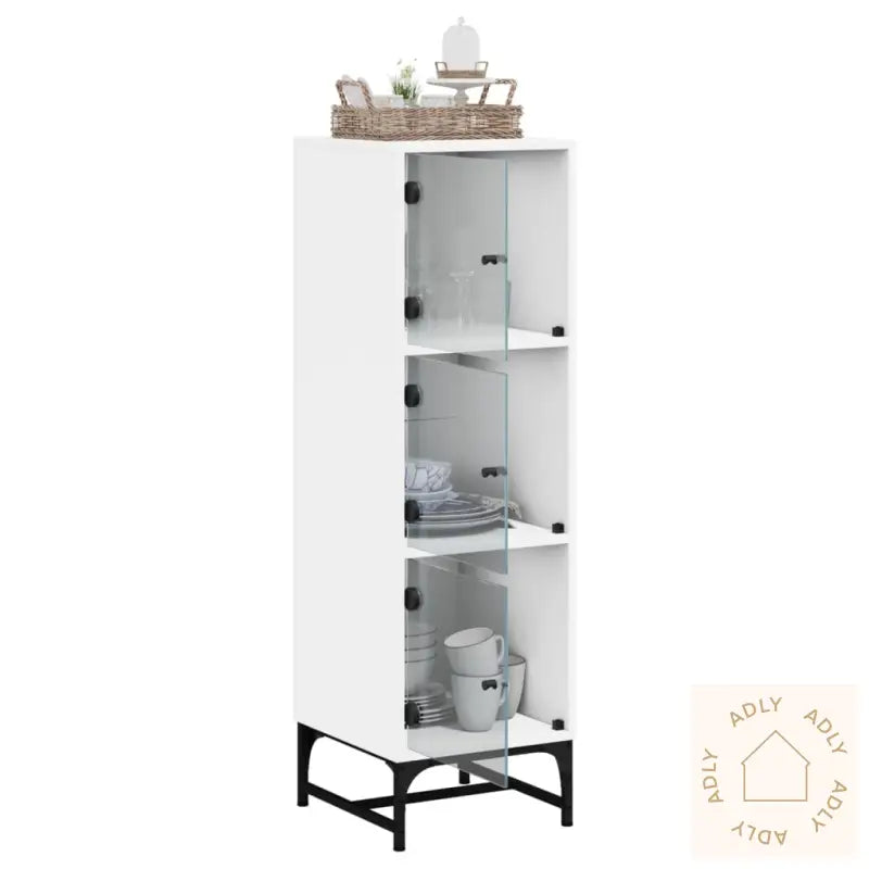Highboard Med Glassdører Hvit 35X37X120 Cm