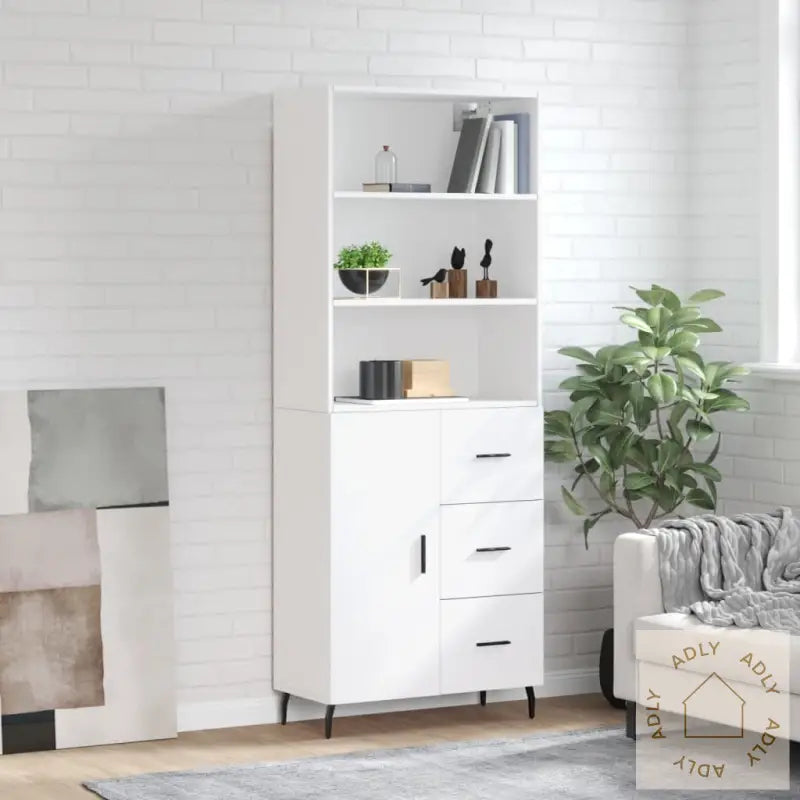 Highboard Hvit 69,5X34X180 Cm Konstruert Tre