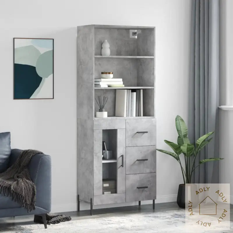 Highboard Betonggrå 69,5X34X180 Cm Konstruert Tre