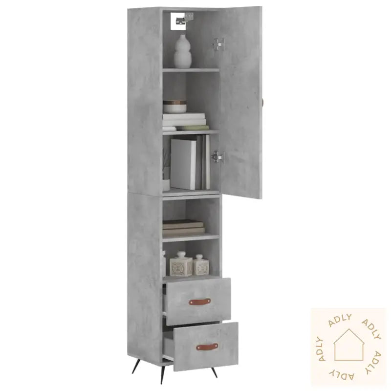 Highboard Betonggrå 34,5X34X180 Cm Konstruert Tre
