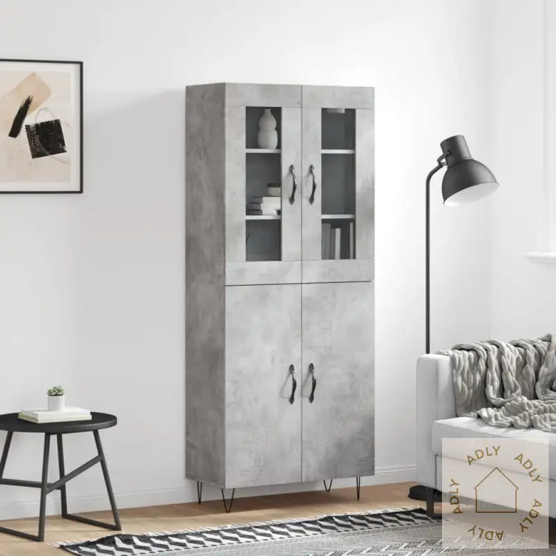 Highboard Betonggrå 69,5X34X180 Cm Konstruert Tre