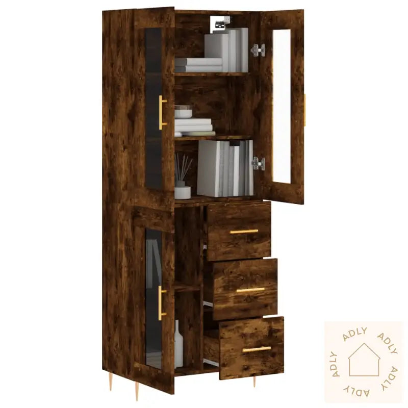 Highboard Røkt Eik 69,5X34X180 Cm Konstruert Tre