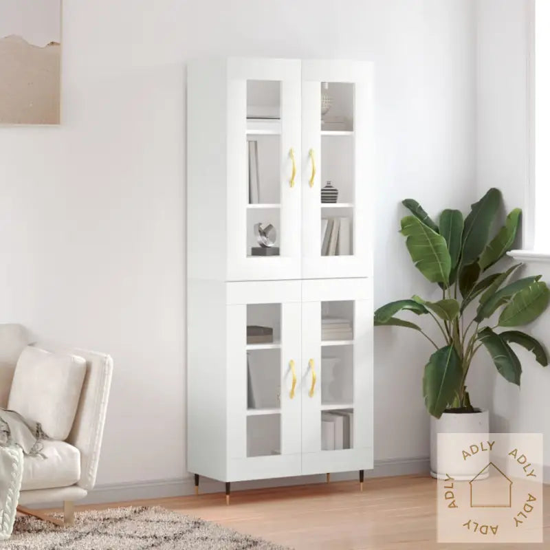 Highboard Hvit 69,5X34X180 Cm Konstruert Tre