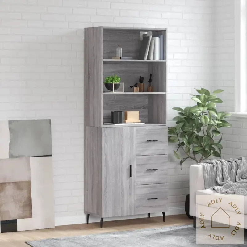 Highboard Grå Sonoma 69,5X34X180 Cm Konstruert Tre