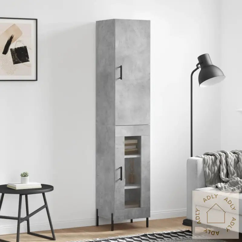 Highboard Betonggrå 34,5X34X180 Cm Konstruert Tre