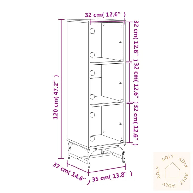 Highboard Med Glassdører Hvit 35X37X120 Cm