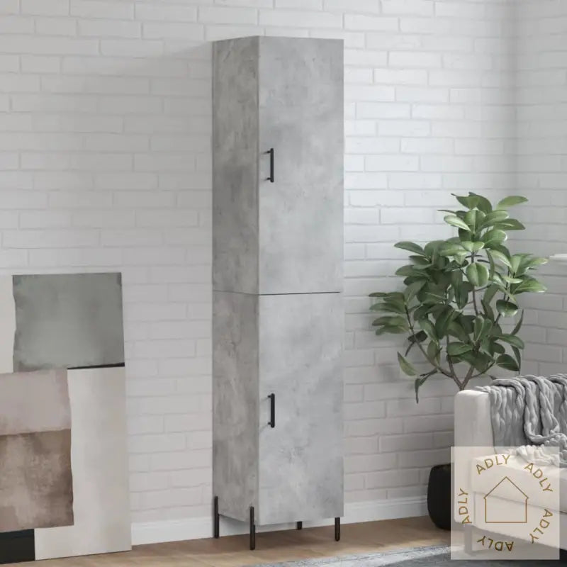 Highboard Betonggrå 34,5X34X180 Cm Konstruert Tre