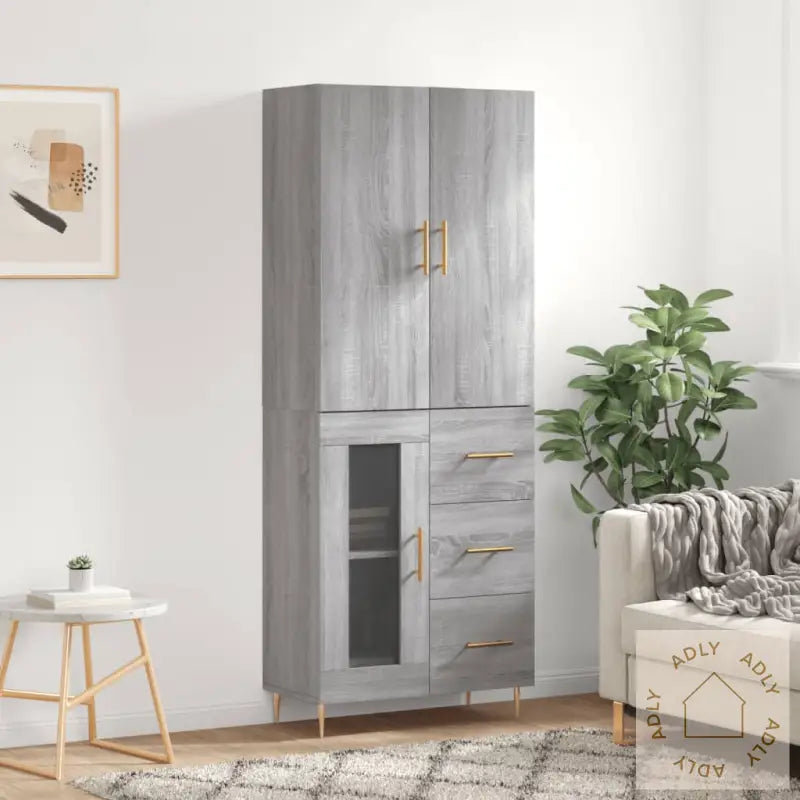 Highboard Grå Sonoma 69,5X34X180 Cm Konstruert Tre