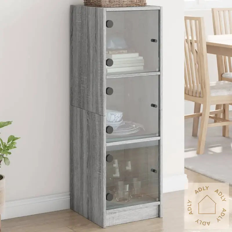 Highboard Med Glassdører Grå Sonoma 35X37X109 Cm